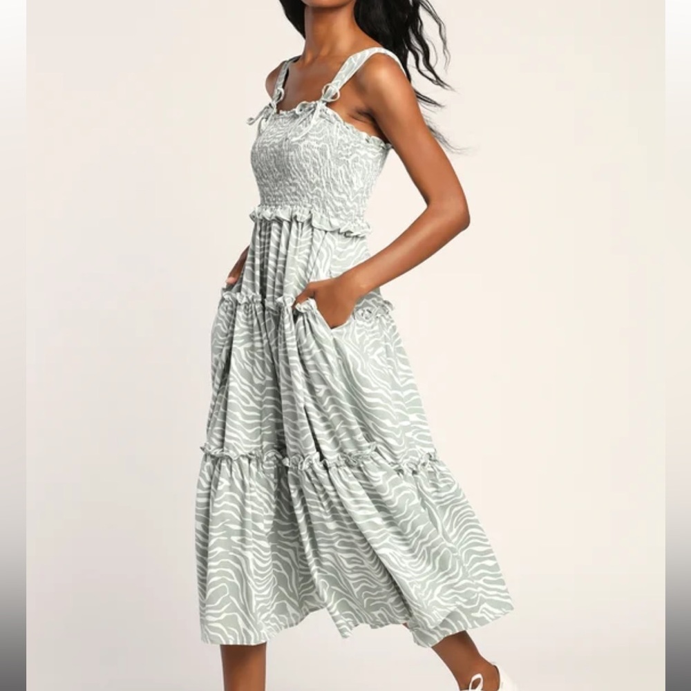 Lulus Green Zebra Print maxi dress